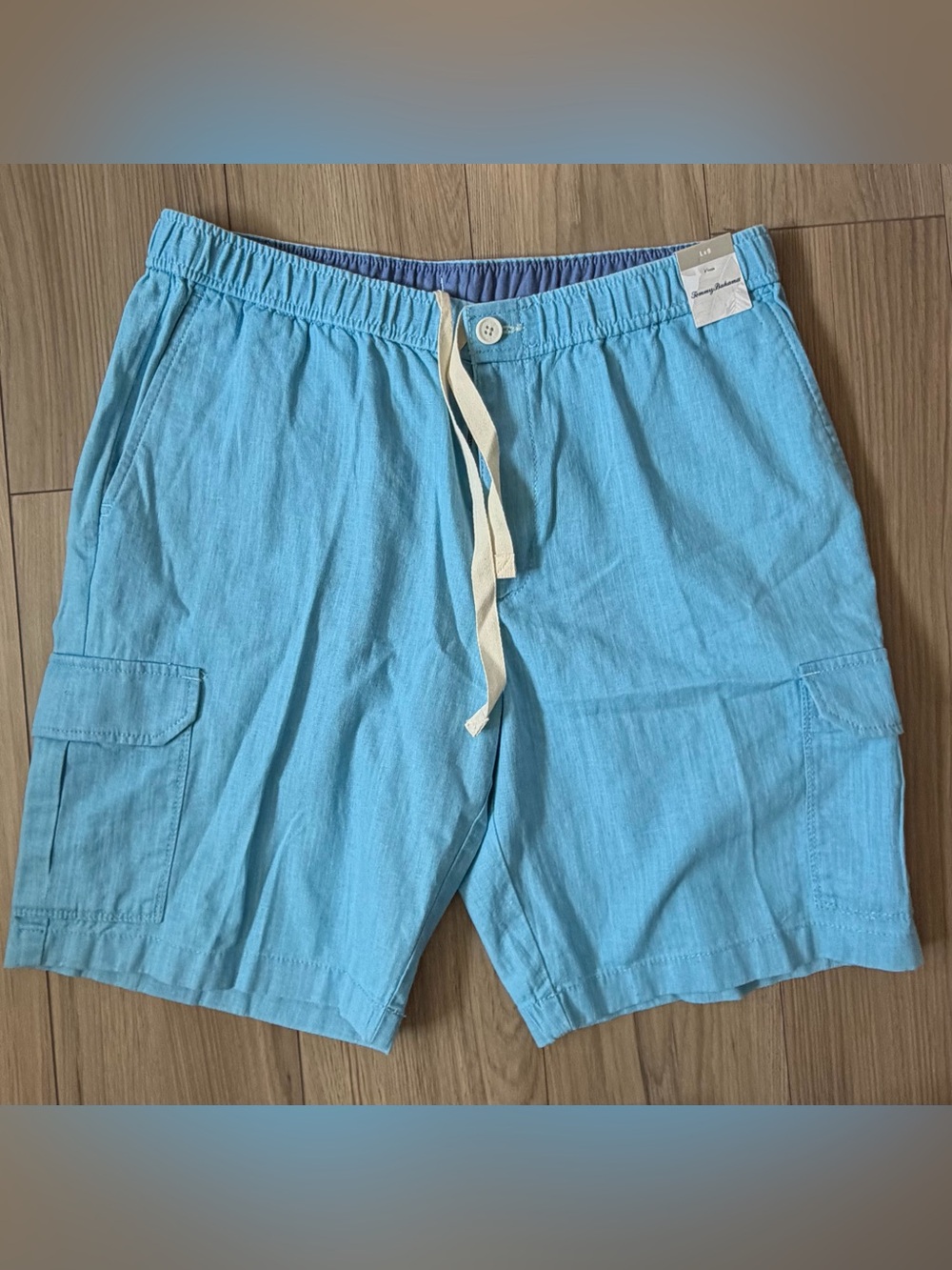 TOMMY BAHAMA ELASTIC WAIST LINEN THE DREAM CARGO GOLF BERMUDA SHORTS, LARGE